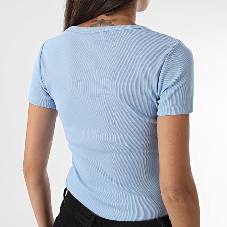 Tommy Jeans - Camiseta de mujer con cuello de pico Slim Essential Rib 7385 Azul claro