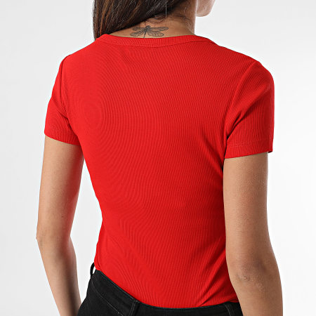 Tommy Jeans - T-shirt donna con scollo a V Slim Essential Rib 7385 Rosso
