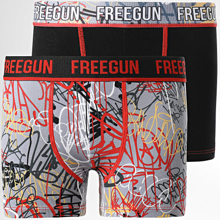 Freegun - Set di 2 boxer grigio nero Graffiti per bambini