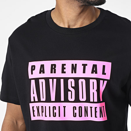 Parental Advisory - Tee Shirt Oversize Large Black Pink Noir Rose Fluo