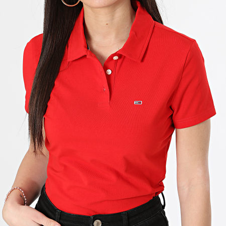 Tommy Jeans - Polo Manches Courtes Slim Femme Essential 7220 Rouge