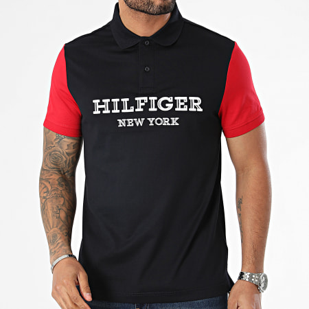 Tommy Hilfiger - Polo Manches Courtes Regular Fit Monotype Colourblock 4751 Noir Rouge