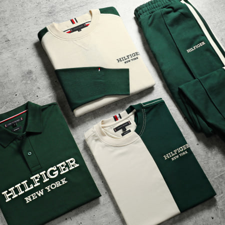 Tommy Hilfiger - Polo manica corta regular fit monotipo Colourblock 4751 verde scuro beige