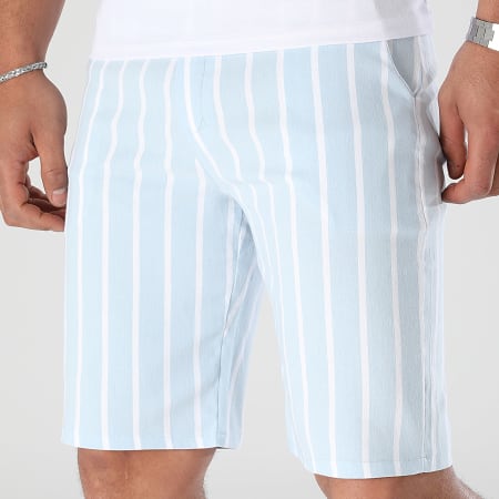 LBO - 0937 Pantalones cortos chinos a rayas azul claro y blanco