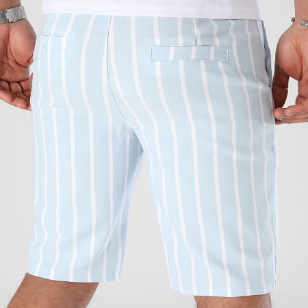 LBO - 0937 Pantalones cortos chinos a rayas azul claro y blanco