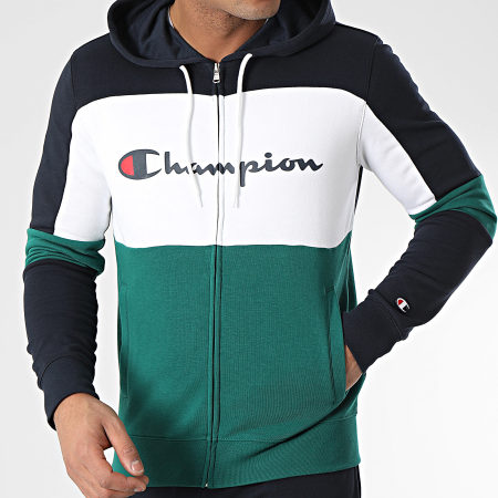 Champion - Ensemble Sweat Zippé Capuche Et Pantalon Jogging 219943 Bleu Marine Blanc Vert