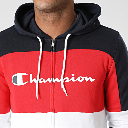 Champion - Felpa con cappuccio e zip e pantaloni da jogging 219943 Navy Red White Set