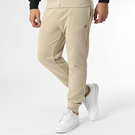Champion - Felpa con cappuccio e zip e pantaloni da jogging 219943 Set beige bianco nero