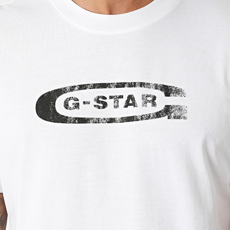 G-Star - Tee Shirt Distressed Old School Logo D24365-336 Blanc