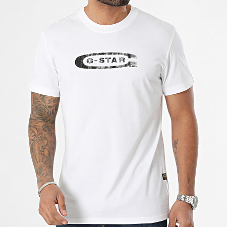 G-Star - Distressed Old School Logo Camiseta D24365-336 Blanco