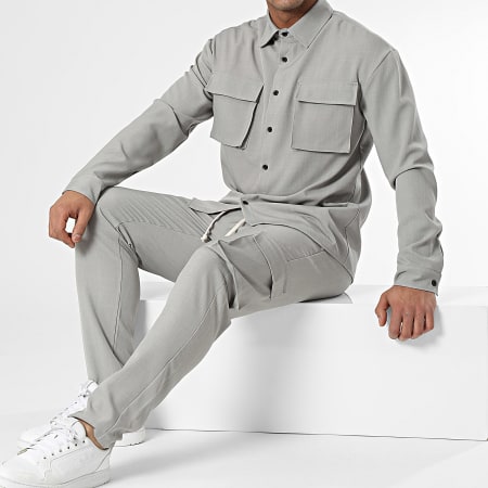 KZR - Set di pantaloni cargo e maglietta a maniche lunghe grigia