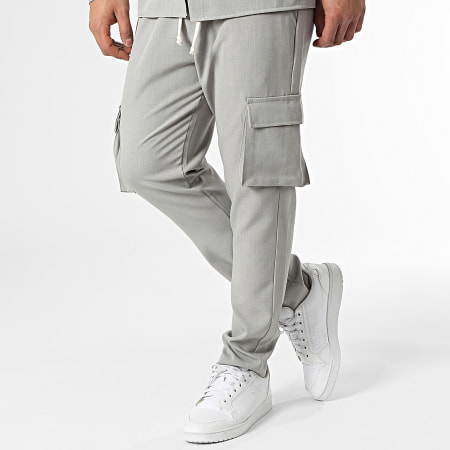 KZR - Conjunto gris de sobrecamisa de manga larga y pantalón cargo