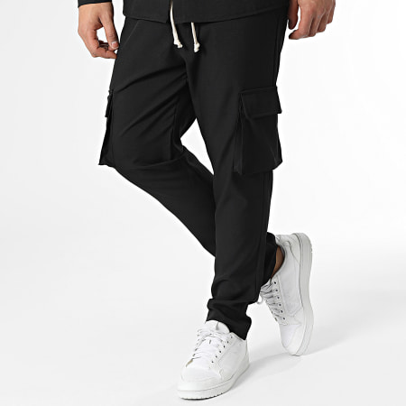 KZR - Conjunto negro de sobrecamisa de manga larga y pantalón cargo