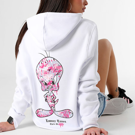 Looney Tunes - Felpa con cappuccio da donna Tweety Graff Pink Bianco