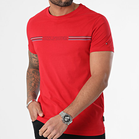 Tommy Hilfiger - Camiseta a rayas en el pecho 4428 Rojo