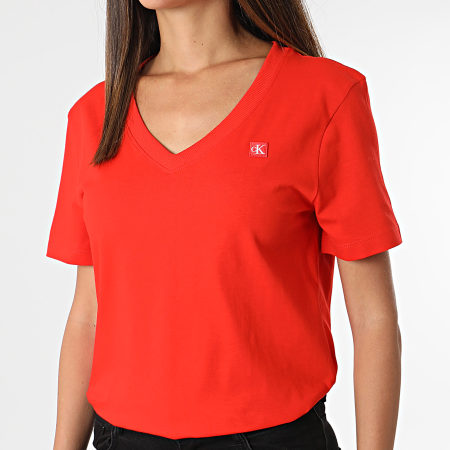 Calvin Klein - Camiseta de mujer con cuello en V 2560 Rojo