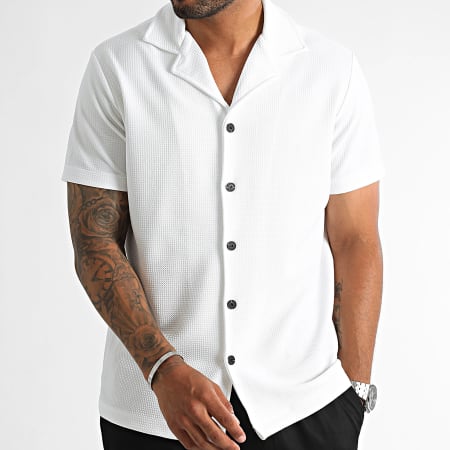 LBO - Set di 2 camicie a maniche corte con texture waffle 1031 bianco nero