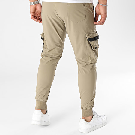 Pantalon cargo ancho con tiras beige oscuro
