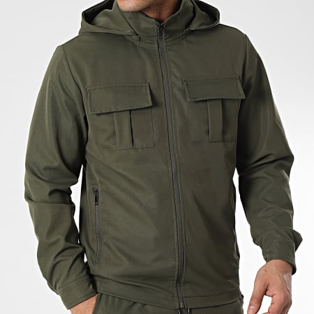 MTX - Conjunto de chaqueta con capucha y cremallera y pantalón cargo verde caqui