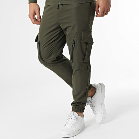 MTX - Set giacca con zip e pantaloni cargo verde kaki con cappuccio