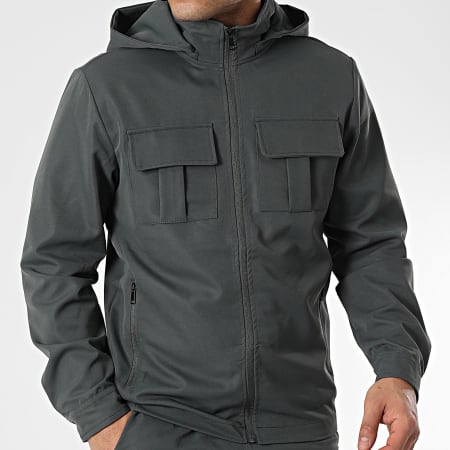 MTX - Conjunto de chaqueta con capucha y cremallera y pantalón cargo verde