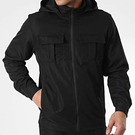 MTX - Conjunto de chaqueta negra con capucha y cremallera y pantalón cargo