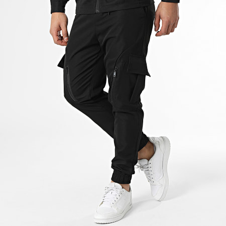MTX - Set giacca con cappuccio e pantaloni cargo neri con zip