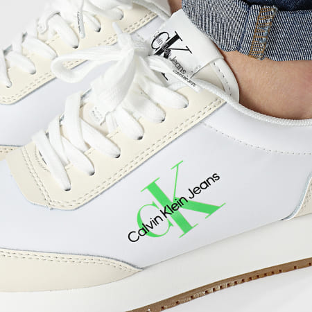 Calvin Klein - Zapatillas Mujer Runner Low Lace Mix 1370 B Blanco Creamy Blanco Classic Verde