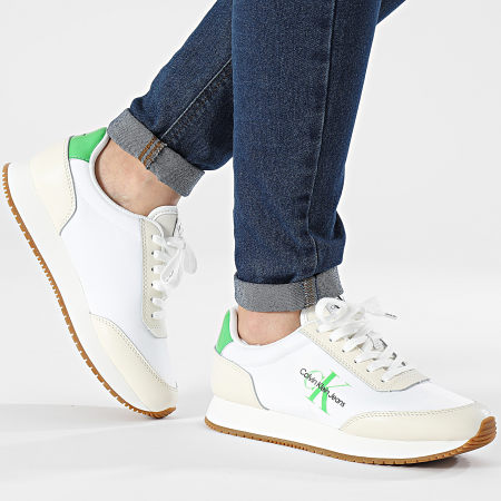 Calvin Klein - Baskets Femme Runner Low Lace Mix 1370 B White Creamy White Classic Green