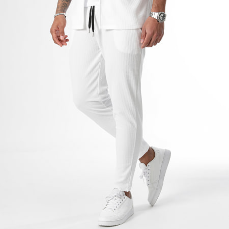 LBO - Conjunto de camisa blanca de manga corta y pantalón texturizado Waffle 1034