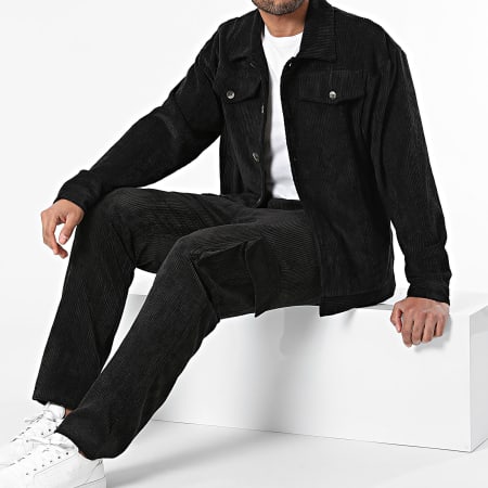 Aarhon - Conjunto de chaqueta y pantalón Cargo negro