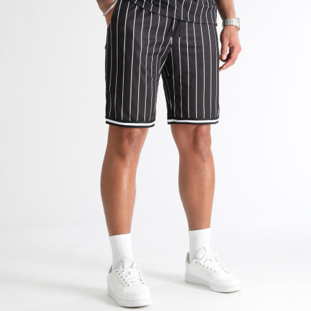 LBO - 1038 Set maglia da baseball e pantaloncini da jogging a righe nere