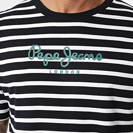 Pepe Jeans - Eggo Stripe Tee Shirt PM509407 Blu navy Bianco