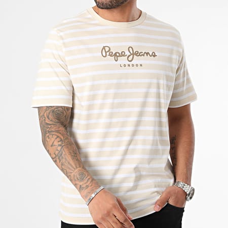 Pepe Jeans - Eggo Camiseta a rayas PM509407 Beige Blanco