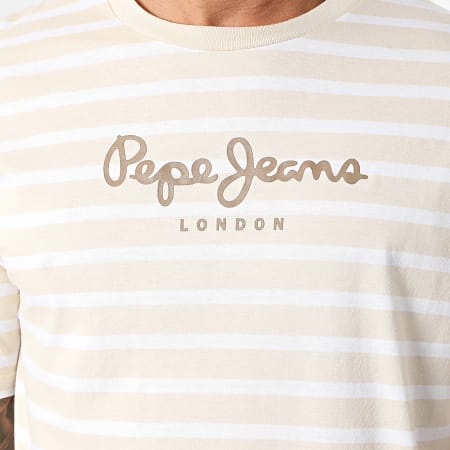 Pepe Jeans - Tee Shirt A Rayures Eggo PM509407 Beige Blanc