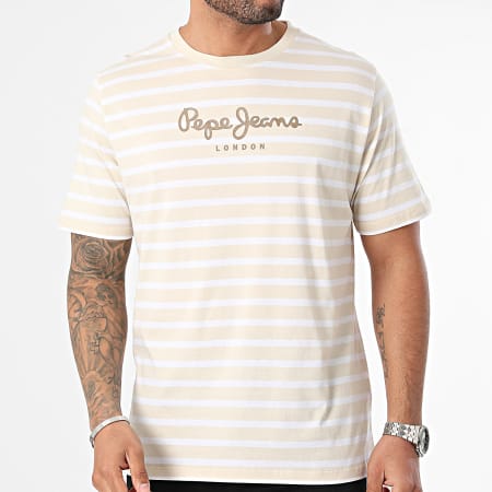Pepe Jeans - Tee Shirt A Rayures Eggo PM509407 Beige Blanc
