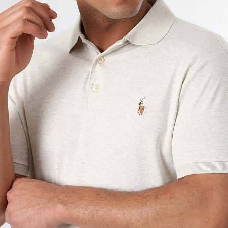 Polo Ralph Lauren - Polo Manches Courtes Custom Slim Fit Premium Soft Coton Beige Chiné