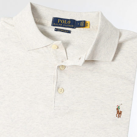 Polo Ralph Lauren - Polo Manches Courtes Custom Slim Fit Premium Soft Coton Beige Chiné