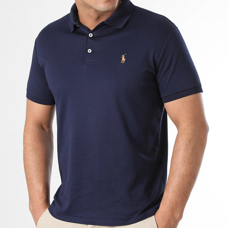 Polo Ralph Lauren - Polo Manches Courtes Custom Slim Fit Premium Soft Coton Bleu Marine