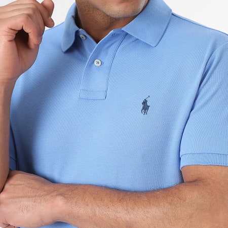 Polo Ralph Lauren - Polo Manches Courtes Slim Coton Piqué Bleu