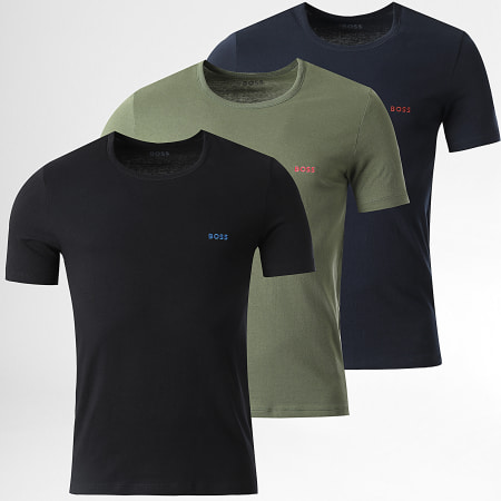 BOSS - Lote de 3 camisetas clásicas 50515002 Negro Azul Marino Verde Caqui