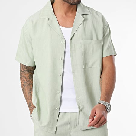 Frilivin - Conjunto de camisa de manga corta y pantalón corto de jogging Verde claro jaspeado