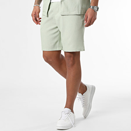 Frilivin - Conjunto de camisa de manga corta y pantalón corto de jogging Verde claro jaspeado
