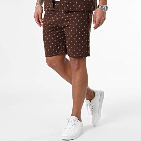 Frilivin - Set camicia a maniche corte e pantaloncini da jogging marrone