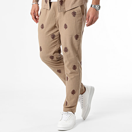Frilivin - Conjunto de camisa de manga corta y pantalón marrón