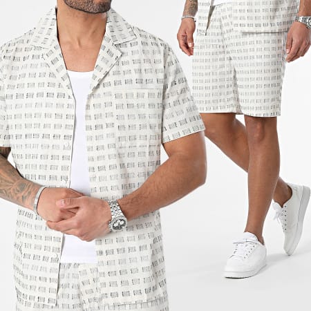Frilivin - Conjunto de camisa de manga corta y pantalón corto de jogging beige