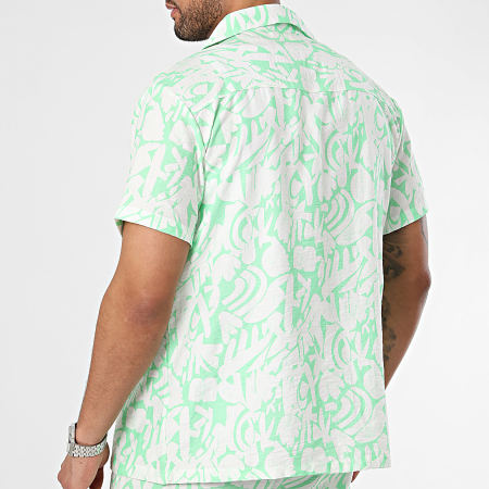Frilivin - Set camicia a maniche corte e pantaloncini da jogging bianco verde