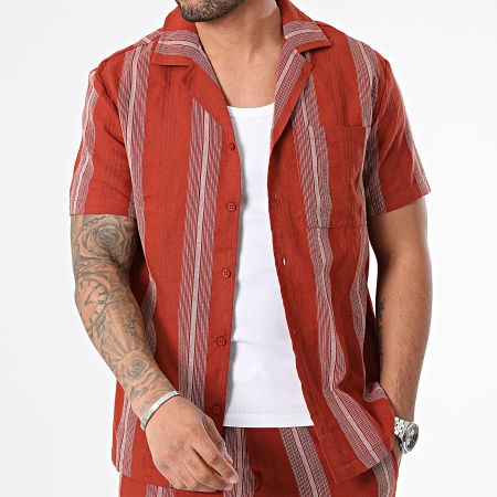Frilivin - Set di camicia a maniche corte e pantaloncini da jogging rosso mattone