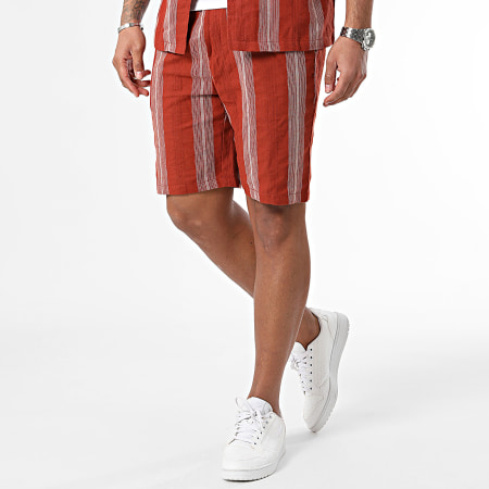 Frilivin - Conjunto de camisa de manga corta y pantalón corto rojo ladrillo