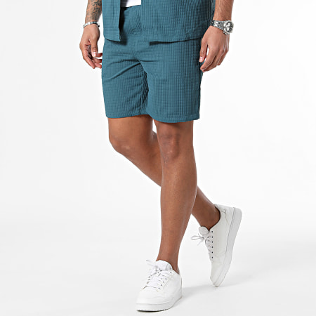 Frilivin - Conjunto de camisa de manga corta y pantalón corto azul pato